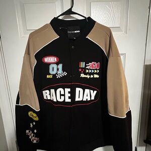 Fashion Nova Black and Tan Racing Jacket
